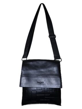 Saro Black Vegan Leather Crossbody Messenger Bag Geometric Techwear Shoulder Bag
